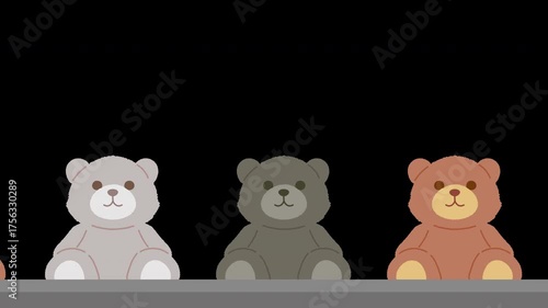 ベルトコンベアに流れるテディベアのアニメーション