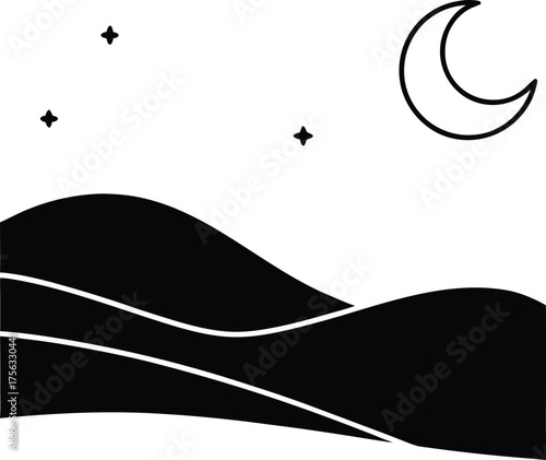 moonlight over desert dunes minimal art illustration on transparent background