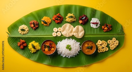 Onam sadhya kerala food traditional south indian cuisine feast leaf