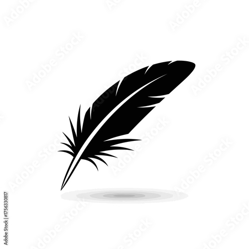 "Black Feather Silhouette Icon for Nature, Writing, and Minimalist Design"