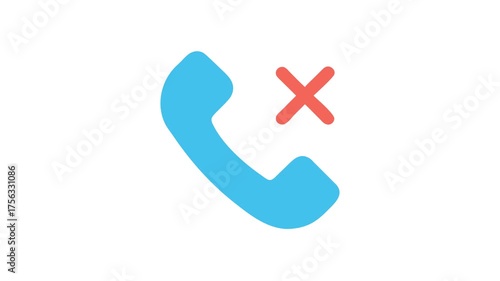Disconnected call icon with cancel cross mark on White
