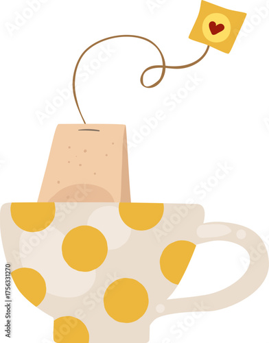Cute Cup with Tea Bag. Hot Drink Mug
