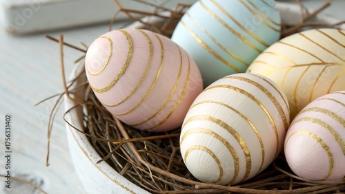 Soft Pastel Eggs with Golden Stripes Design