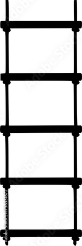 Simple black wooden rope ladder hanging, isolated on white background
