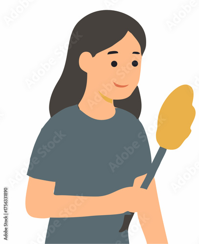 Woman Cleaning with Duster Vector Illustration of Housework and Domestic Chores Concept