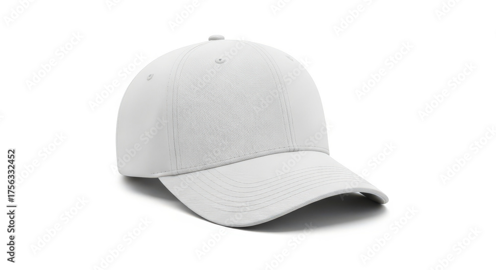 Fototapeta premium A Clean White Baseball Cap Isolated on a White Background Perfect for Mockups and Designs with a Focus on Simplicity and Modern Style for Sportswear Branding