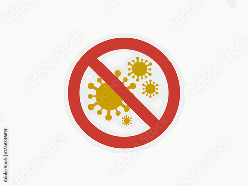 Symbol of virus prevention with prohibitory sign and virus icons representing protection against viral infections and pandemic spread with clear graphic elements