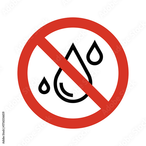 No Water Restriction Symbol with Red Circle and Diagonal Line Indicating Avoidance of Moisture and Liquids in Specific Environments