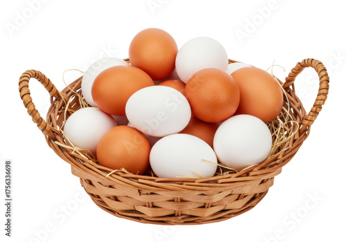 Wallpaper Mural Isolated basket filled with white and brown chicken eggs in organic packaging material Torontodigital.ca