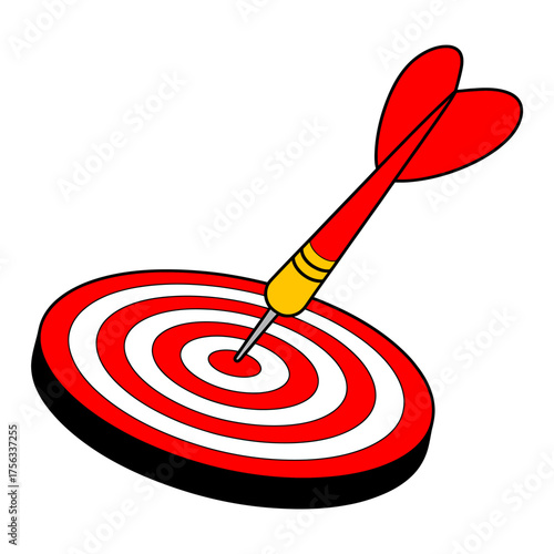 Red dart hitting bullseye on target board aiming for success and precision