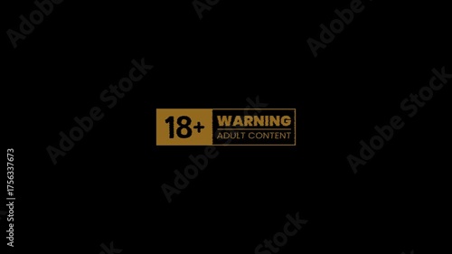 Warning adult content, 18+ older sign symbol on a black background with glitch effect. Eighteen age older. 4K Animation of under 18 sign warning yellow symbol.