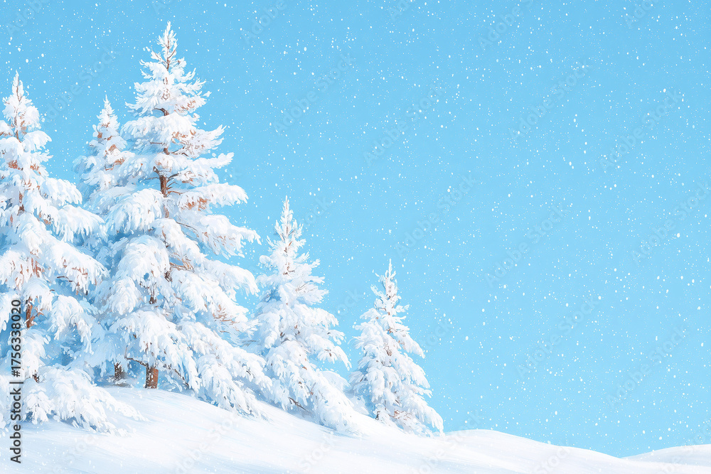 Obraz premium Snowy Christmas Tree under Blue Sky