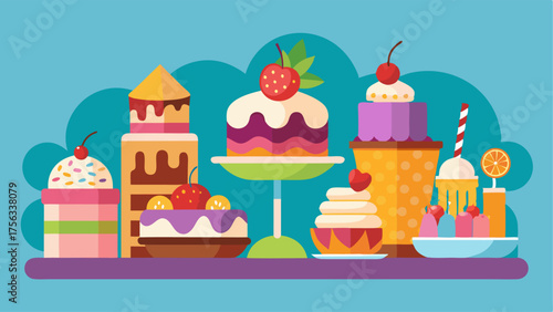 A dessert bar with decadent treats such as cakes cookies and ice cream along with a variety of toppings and sauces.