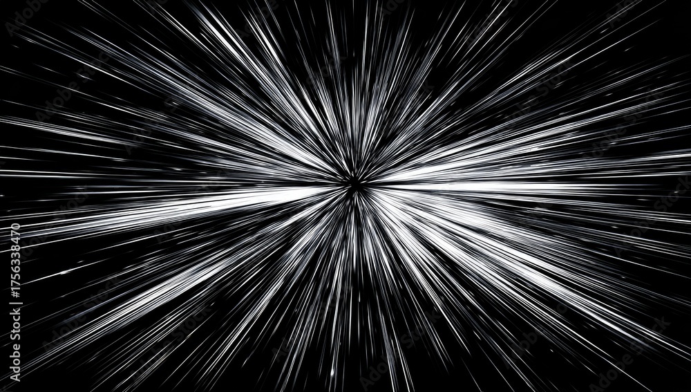 Obraz premium Abstract monochrome illustration depicting a radiant burst of light or energy emanating from a central point