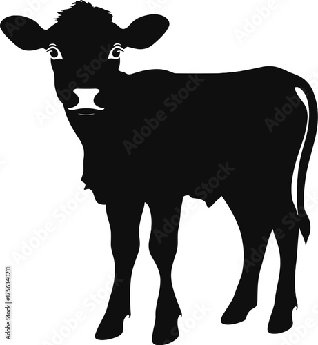 Vector art of black silhouette of a young calf