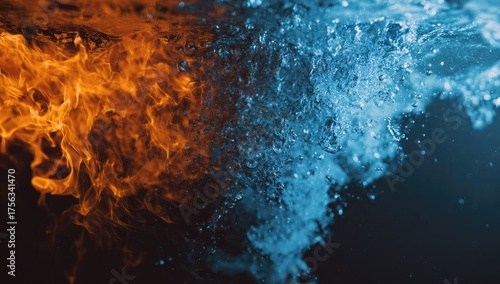 Abstract juxtaposition of fiery orange and cool blue, suggesting duality and contrasts