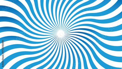 A blue and white sunburst pattern with swirling lines radiating from a central point in the design vector