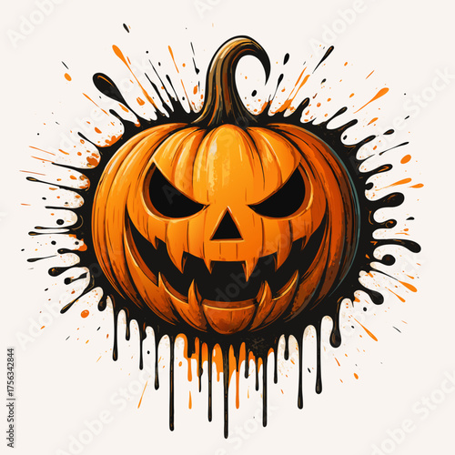 Spooky Halloween pumpkin with dripping paint, perfect for party invites and decorations