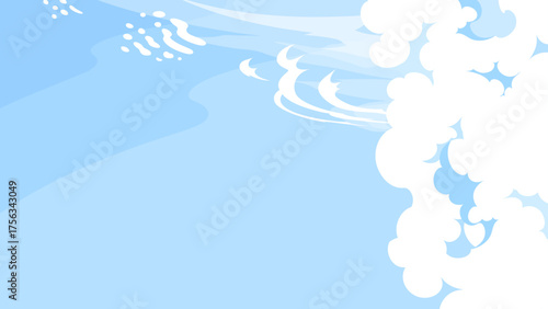 上層の雲の巻雲と巻層雲と巻積雲と積乱雲がある空の背景イラスト_16:9