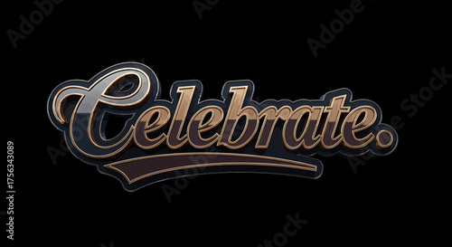 Shiny 'Celebrate' Text with Golden and Brown Accents on a Black Background