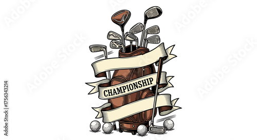 Golf Championship Illustration with Golf Clubs, Balls, and Championship Banner Design