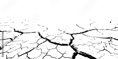 Cracked dry earth texture in black and white. Vector illustration symbolizing drought, climate change, and desertification. Ideal for environmental, nature, and abstract design backgrounds.