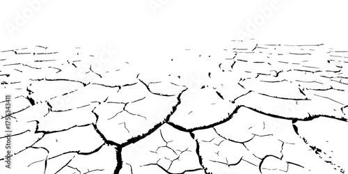 Cracked dry earth texture in black and white. Vector illustration symbolizing drought, climate change, and desertification. Ideal for environmental, nature, and abstract design backgrounds.
