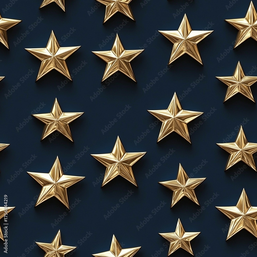 Obraz premium Repeating star pattern with metallic gold stars.