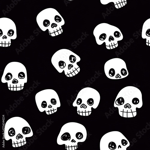 Black seamless backdrop with evenly spaced skulls.