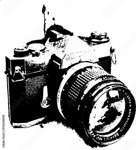 Vintage camera in high contrast black and white design for retro aesthetic