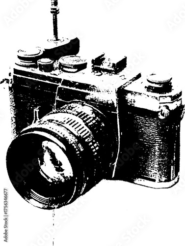 Vintage camera art in high contrast black and white for retro design