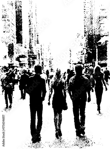 Urban city street scene in high contrast black and white for poster design