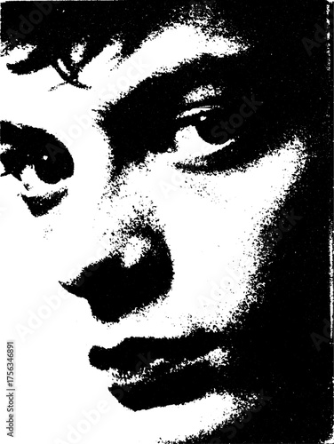 High contrast black and white male portrait with gritty texture for artistic design