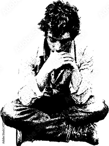 Introspective youthful contemplation in black and white high contrast design