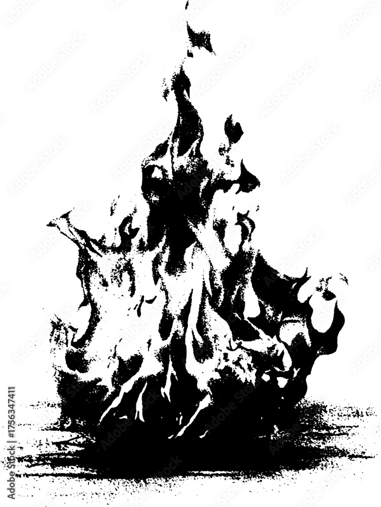 Obraz premium High contrast black and white flame icon for grunge and gothic designs