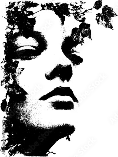 Vintage grunge art with high contrast black and white frame design