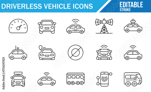 Driverless Vehicle Icons Set for Autonomous Transportation Solutions