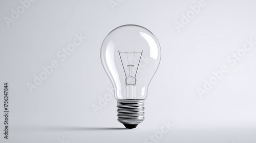 Clear incandescent light bulb standing upright on a white background, symbolizing creativity and innovation.