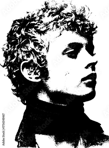 Grungy black and white portrait of punk musician for alternative design