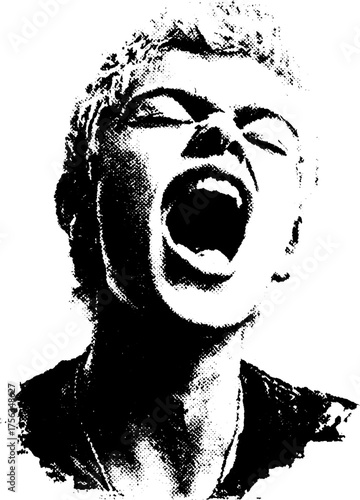Expressive black and white scream illustration for poster design