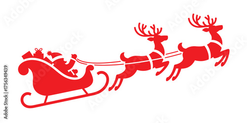Red santa claus sleigh pulled by reindeer illustration
