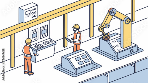 Robots Replacing Factory Workers – Vector Concept of Automation and Modern Technological Revolution