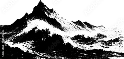Black and white high contrast abstract wave illustration for art design