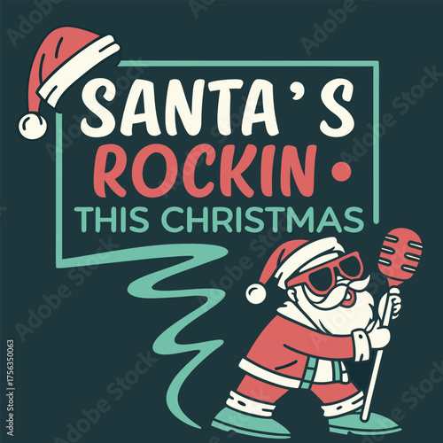 Santa's Rockin Christmas T-Shirt Design Template