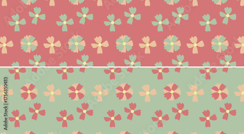 Minimalist pastel abstract floral tossed seamless pattern in muted coral, peach and sage variations
