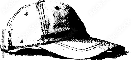 Grunge style black and white baseball cap design for posters and prints