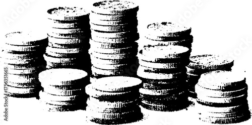 Black and white high contrast stacked coins illustration for financial design