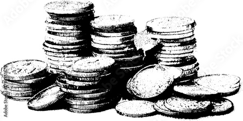 Black and white high contrast illustration of stacked coins for financial themes