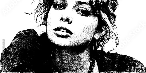 Grunge punk portrait in black and white high contrast collage style