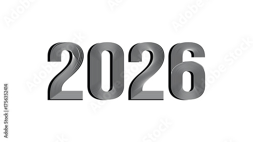 2026 striped text design isolated transparent background. Black and white numbers, bold lines, modern style PNG design.